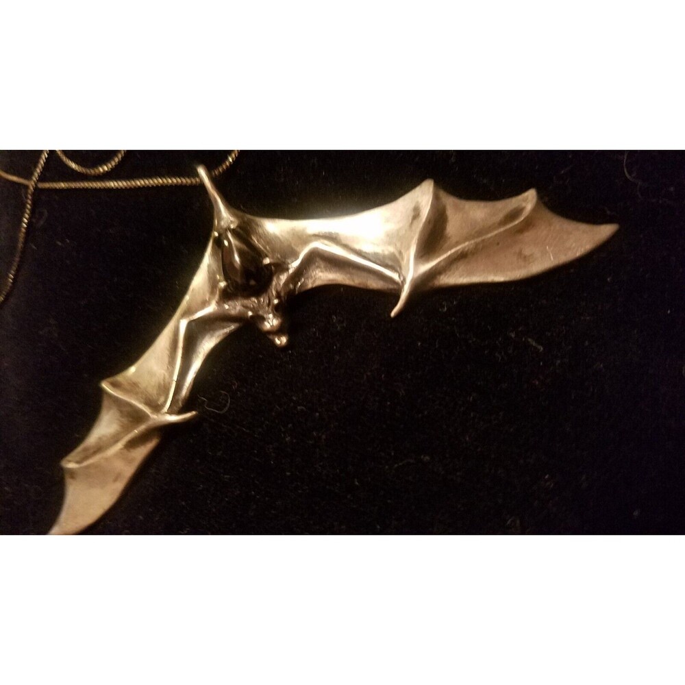 Sterling Silver Bat Pendant w/Black Star Diopside Gemstone, Vampire Goth Gothic - Picture 9 of 10